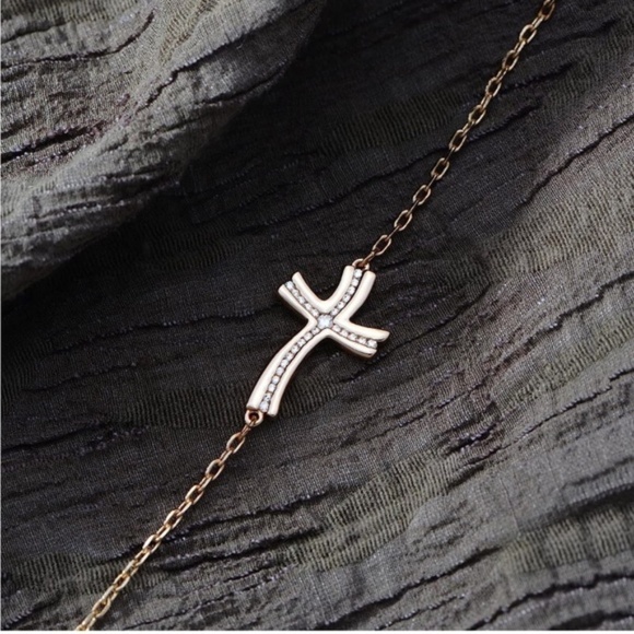 GOLD 14k Gold Plated Cubic Zirconia Cross Bracelet - Picture 5 of 6